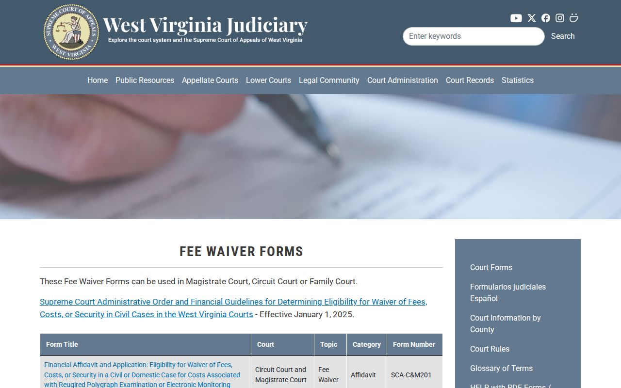 Monroe County civil docket fee waiver forms