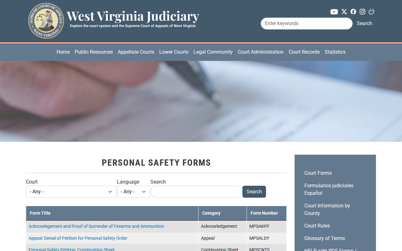 Monroe County civil court docket personal safety forms